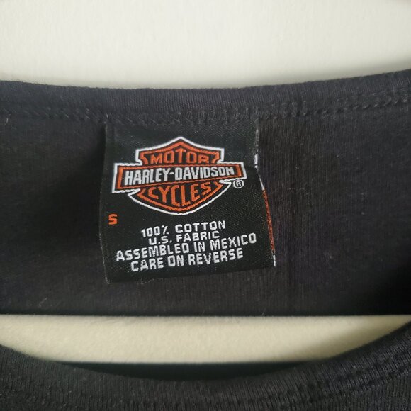 Harley Davidson Women's Baby Tee Small Black Long Sleeve Biker Grunge Alt - Picture 4 of 8